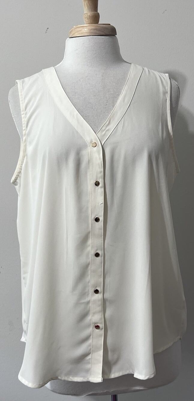 Cato Womens XL Ivory Cream Chiffon Gold Button Down Sleeveless Blouse Flowy NWT
